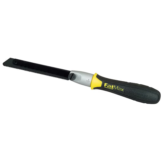 The STANLEY® FATMAX® Multisaw by STANLEY features a black blade, serrated edge, and ergonomic black and yellow handle—perfect as a versatile hand saw for cutting drywall or plasterboard.
